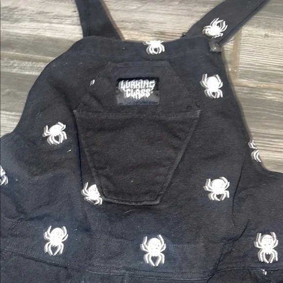 Lurking Class Black Skull Spider Embroidered Overalls - Picture 2 of 4